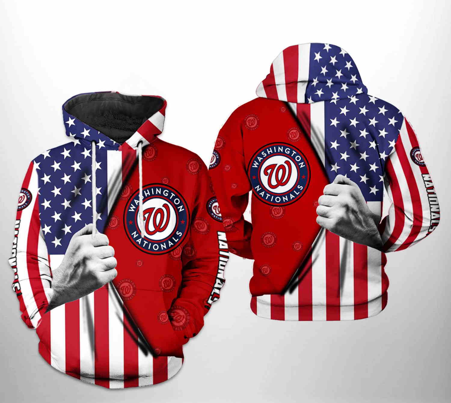 Washington Nationals MLB US Flag 3D Hoodie Zipper Hoodie