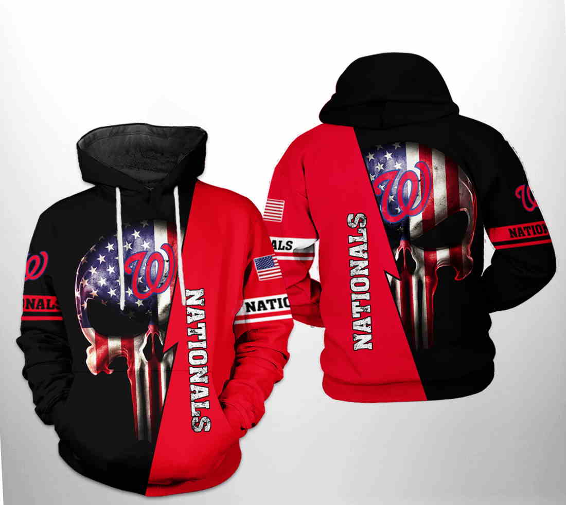 Washington Nationals MLB US Flag Skull 3D Hoodie Zipper Hoodie