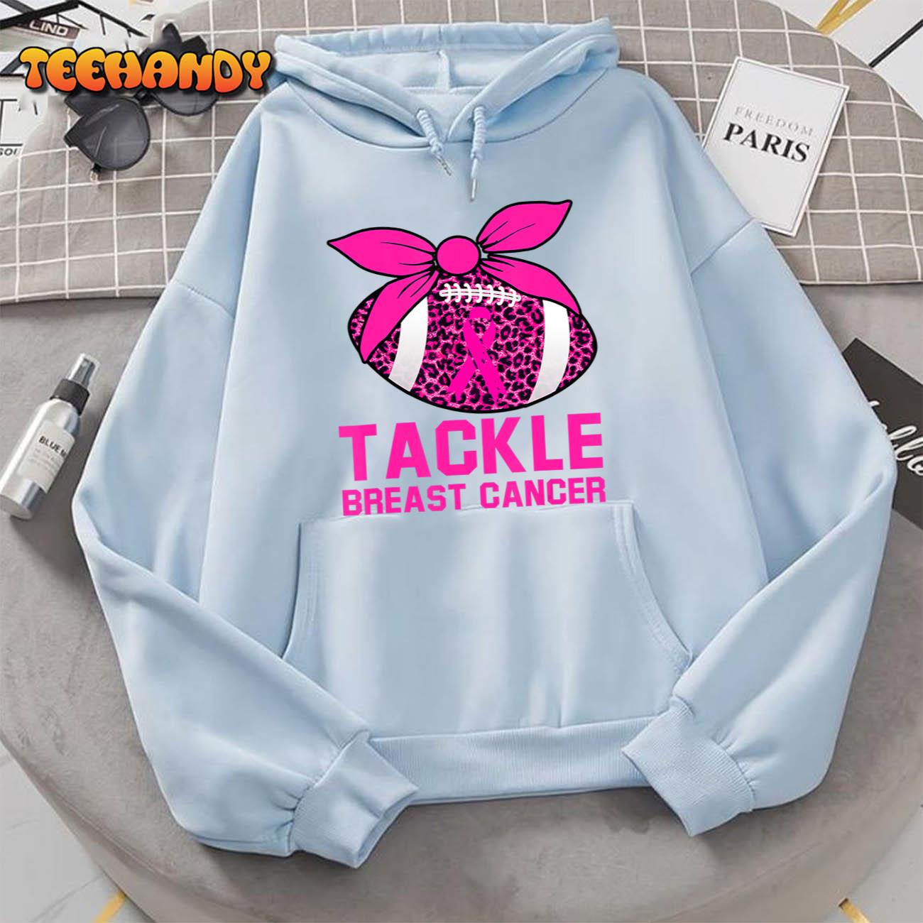 Woman Tackle Football Pink Ribbon Breast Cancer Awareness T-Shirt