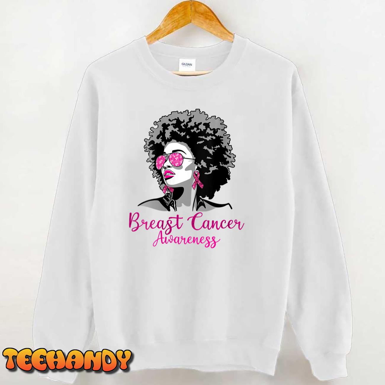 Womens Afro African American Breast Cancer Awareness Black Womens T-Shirt