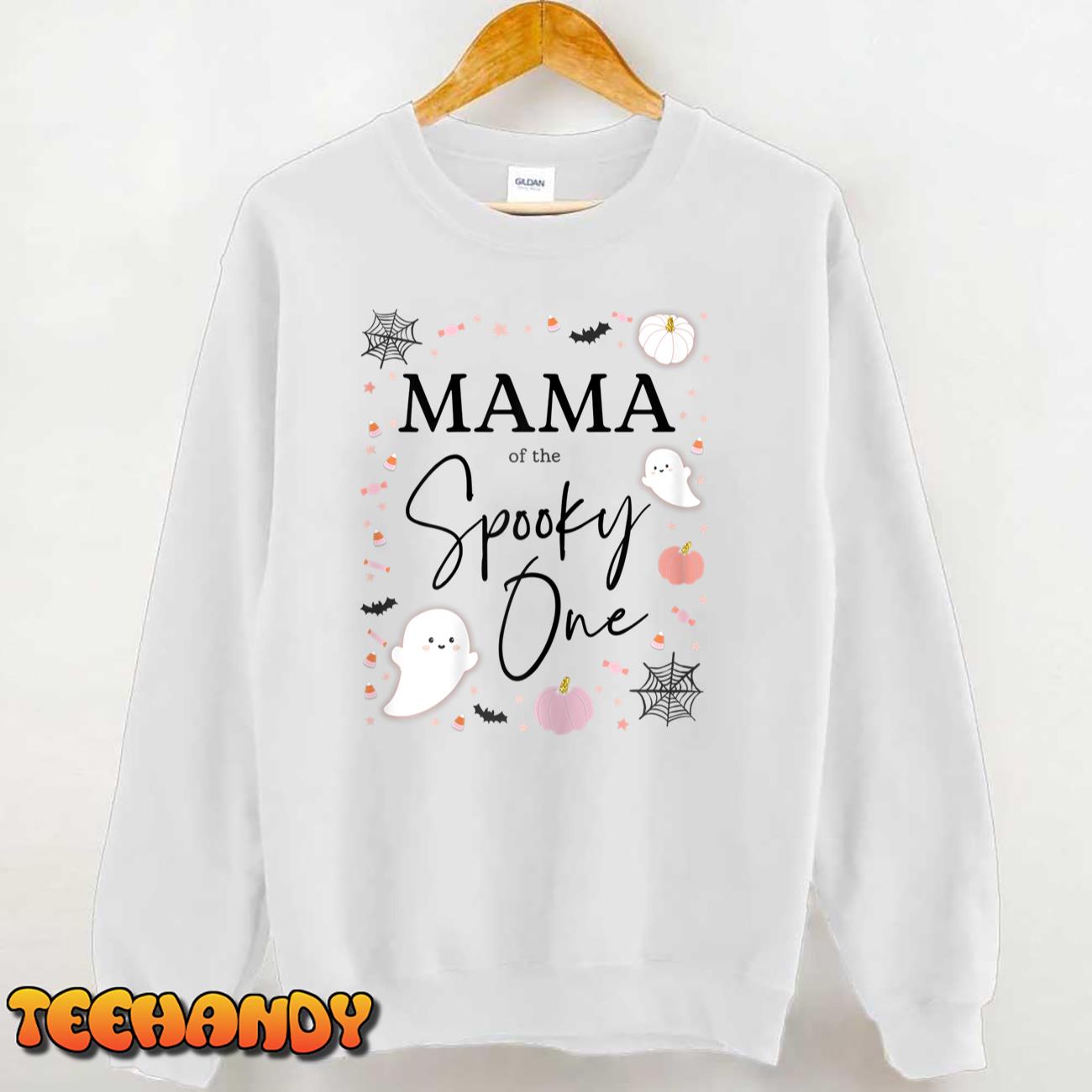 Womens Mama of the Spooky One Girl First Birthday Pink Halloween T-Shirt