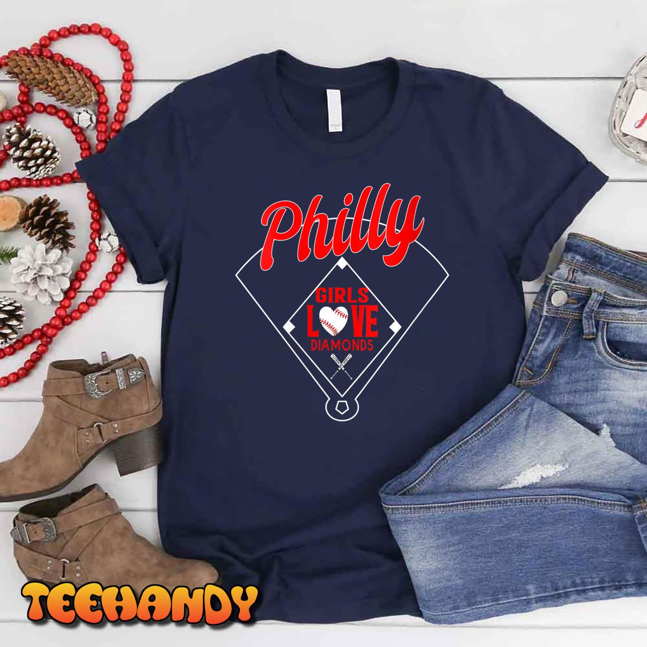 Womens Philly Girls Love Baseball Philadelphia Fan Funny Gift T-Shirt