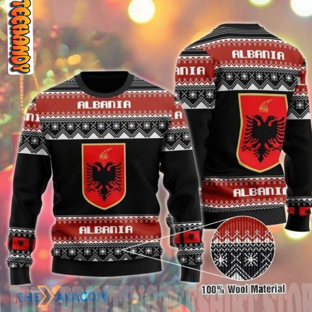Albania Symbols Knitting Pattern Ugly Christmas Sweater