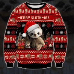 Baby Sloth And Christmas Red Black Ugly Christmas Sweater