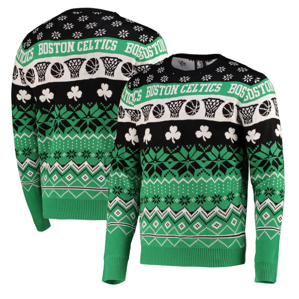 Boston Celtics NBA Basketball Knit Pattern Ugly Christmas Sweater - Tagotee