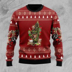 Funny Sloth Decor Christmas Tree Red Ugly Christmas Sweater