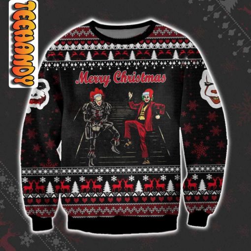 Joker Pennywise Dance Battle Ugly Christmas Sweater