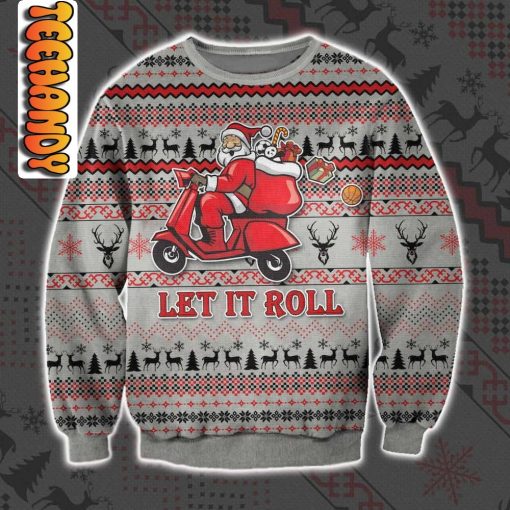 Let It Roll Santa Scooter Christmas Ugly Sweater