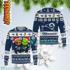 Los Angeles Rams Baby Groot And Grinch Best Friends Ugly Christmas Sweater