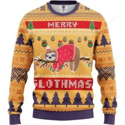 Merry Slothmas Yellow Ugly Christmas Sweater