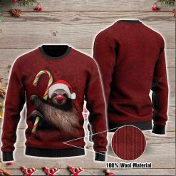 Sloth Candy Cane Ugly Christmas Sweater