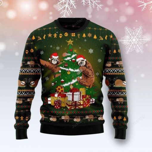 Sloth Christmas Tree Ugly Christmas Sweater