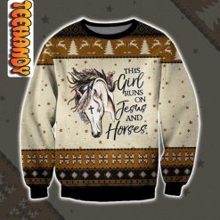 The Girl Runs On Jesus And Horses Christmas Ugly Sweater