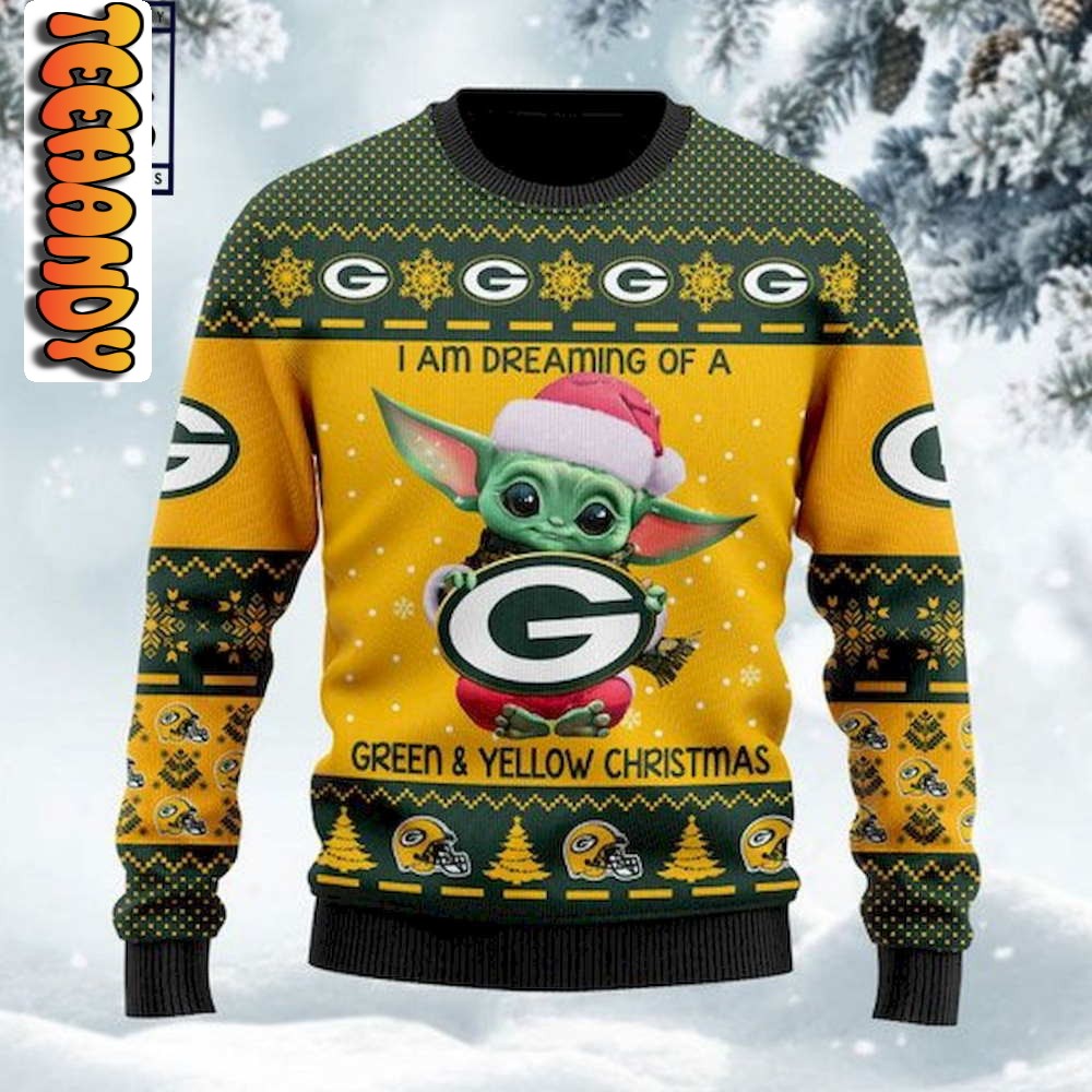 Baby Yoda Dreaming Green Bay Packers Ugly Christmas Sweater