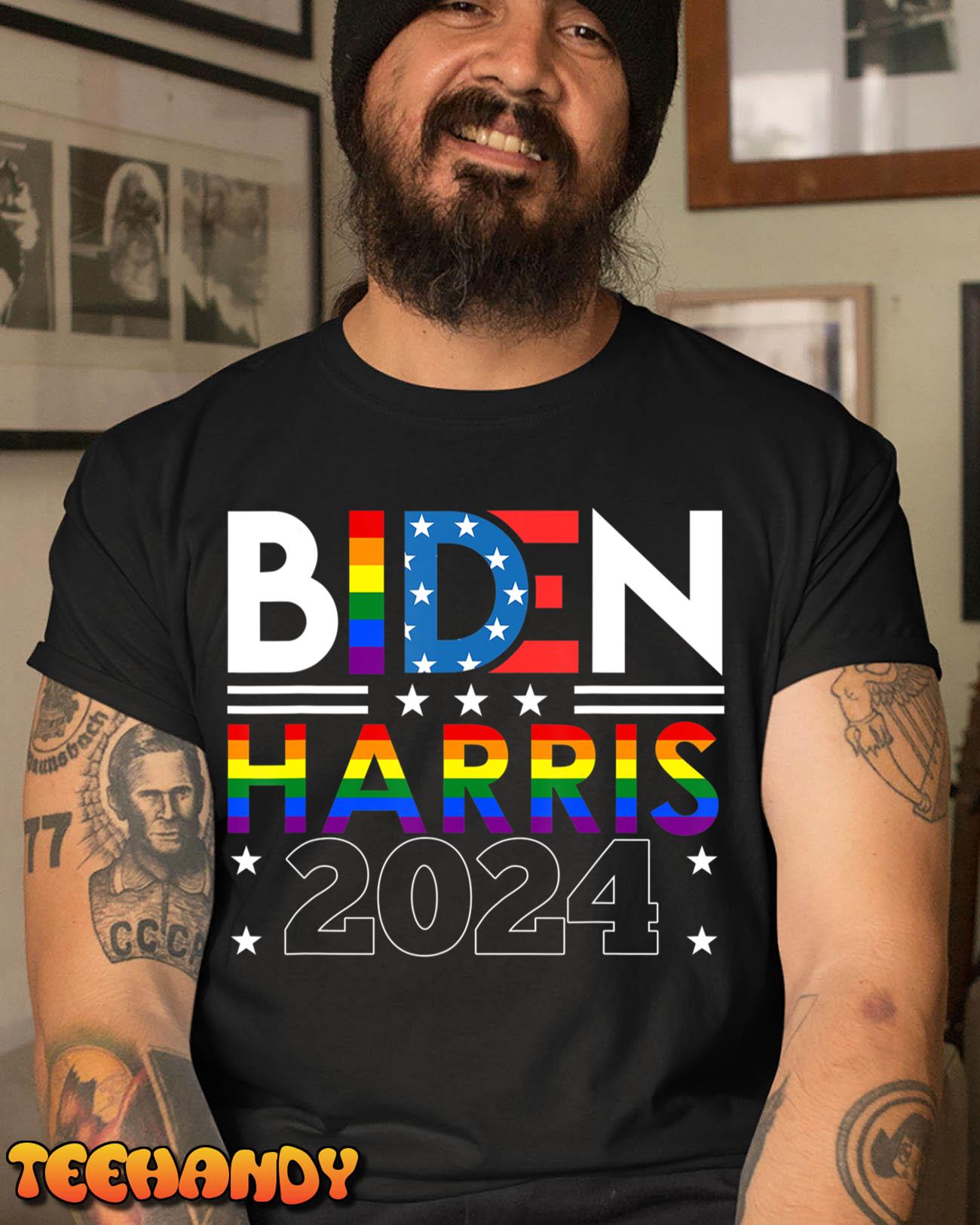 Biden Harris 2024 Rainbow Flag Gay Pride LGBT Democrat T-Shirt