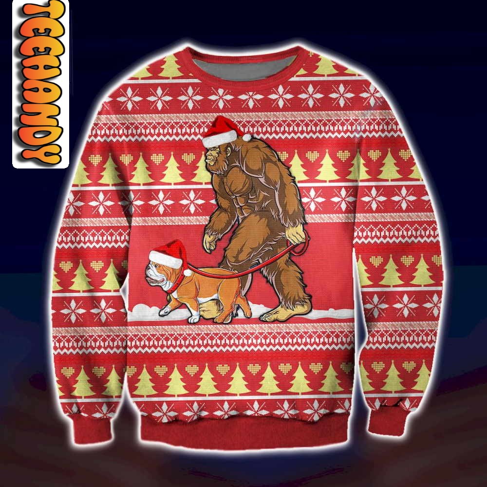 BigFoot and Bulldog Merry Xmas Ugly Christmas Sweater