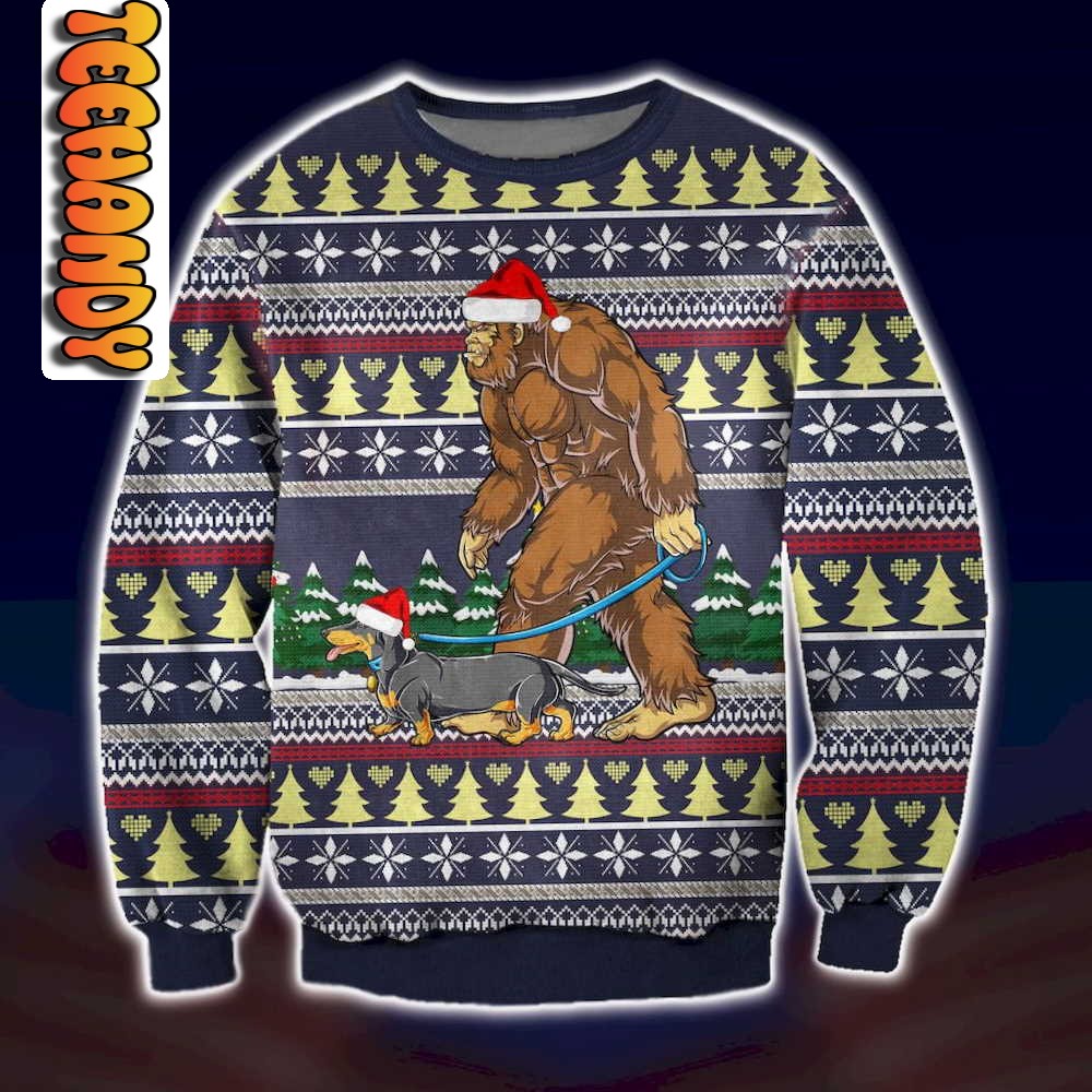 BigFoot and Dachshund Merry Xmas Ugly Christmas Sweater