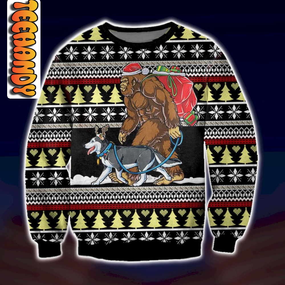 BigFoot and Husky Merry Xmas Ugly Christmas Sweater