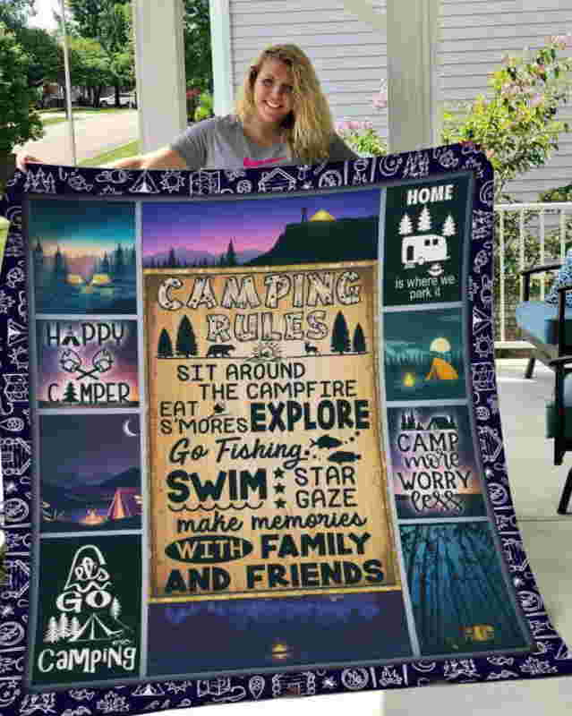 Camping Happy Camper With Camp Rules Quilt Blanket