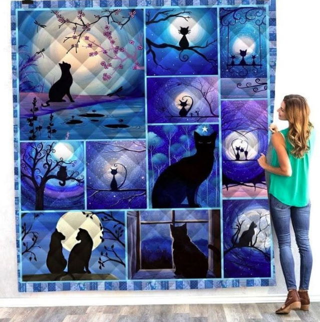 Cat Moon Cat Quilt Blanket