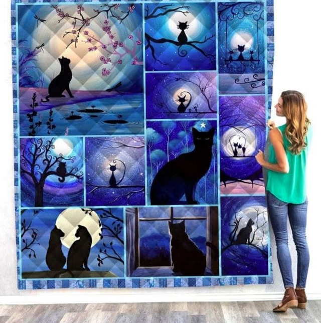 Cat Moon Cat Quilt Blanket