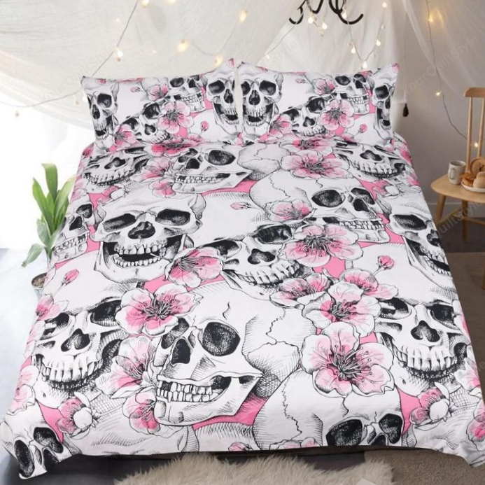 Cherry Blossom Skull Pattern 3D Bedding Set