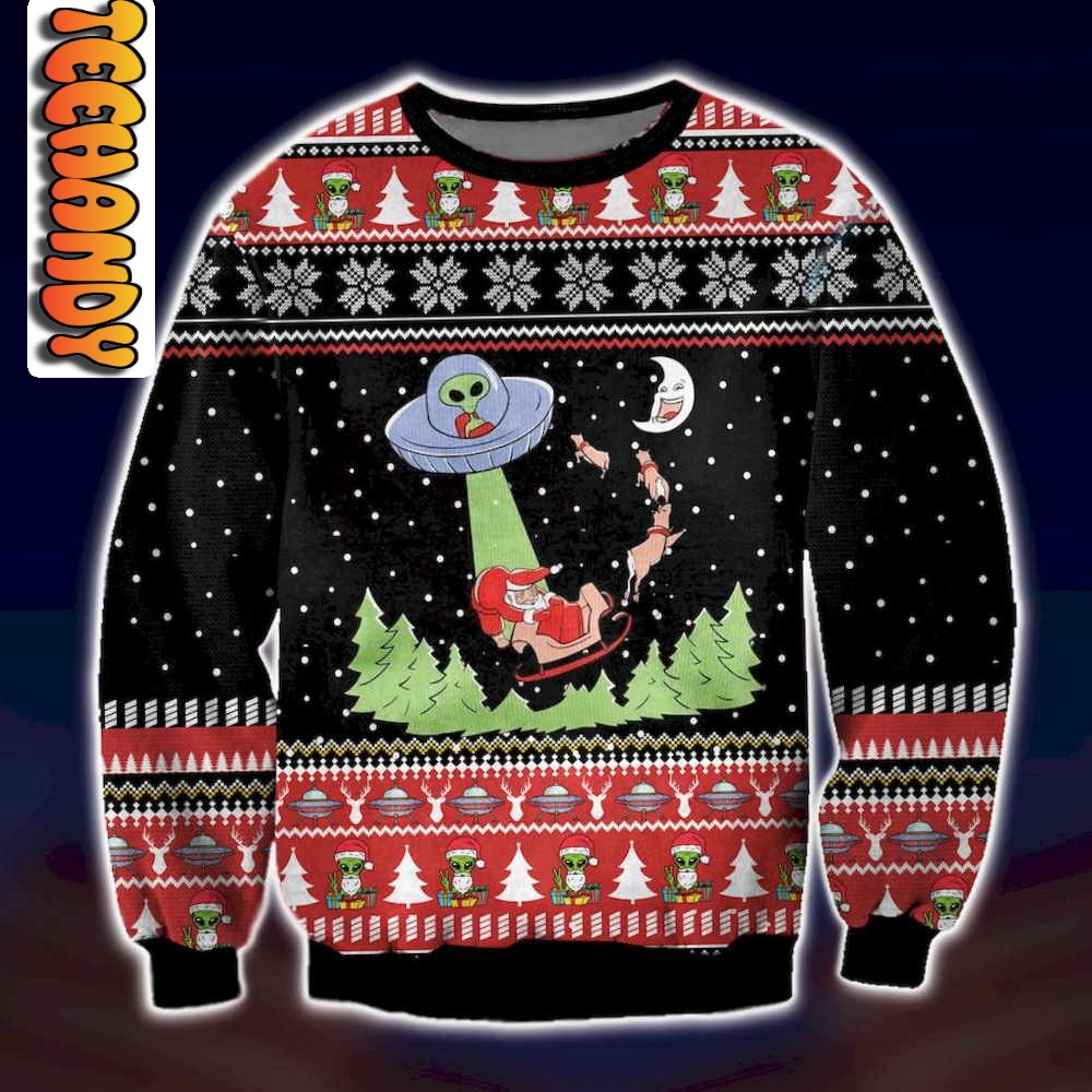 Christmas Alien and Santa Claus Ugly Sweater