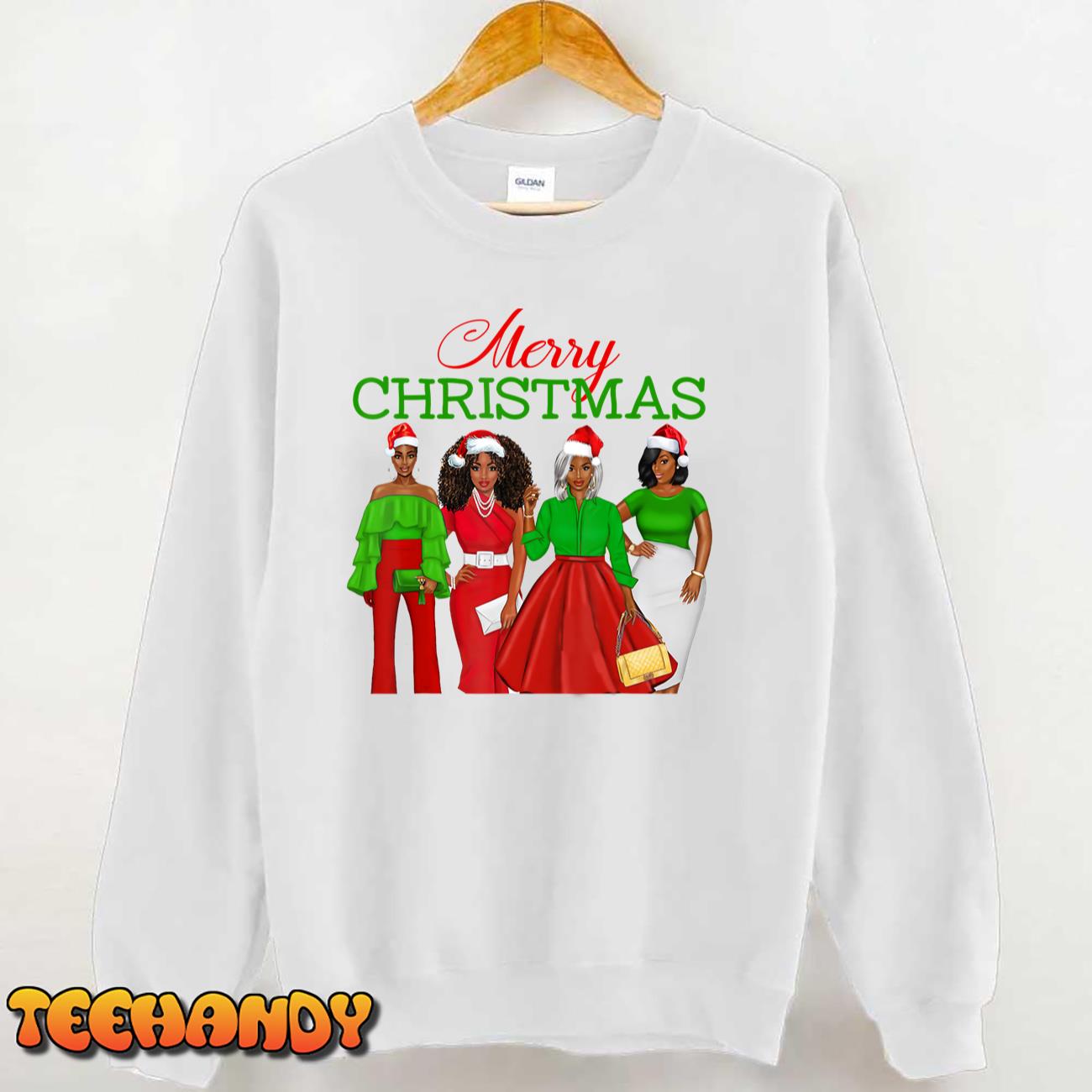 Christmas Black Women African American Santa Hat Pajama Girl T-Shirt