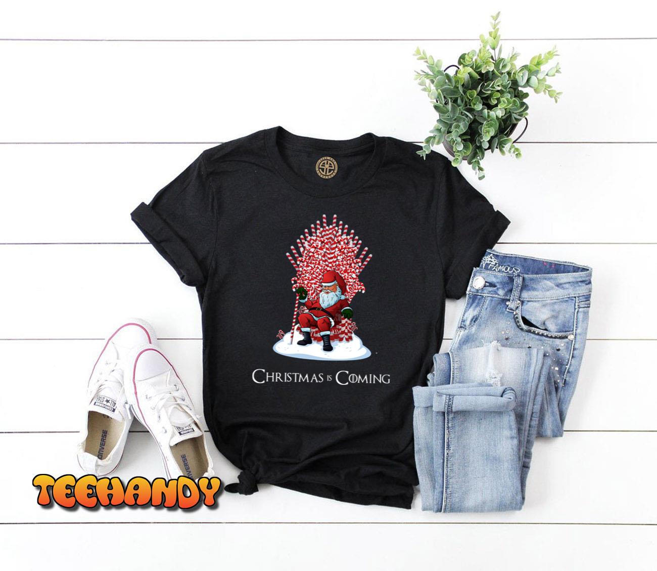 Christmas Is Coming Santa Candy Cane Throne T-Shirt Unisex T-Shirt