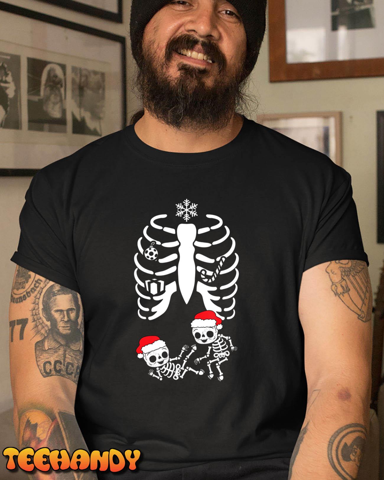 Christmas Pregnancy Announcement Shirt Twins Xray Skeleton T-Shirt