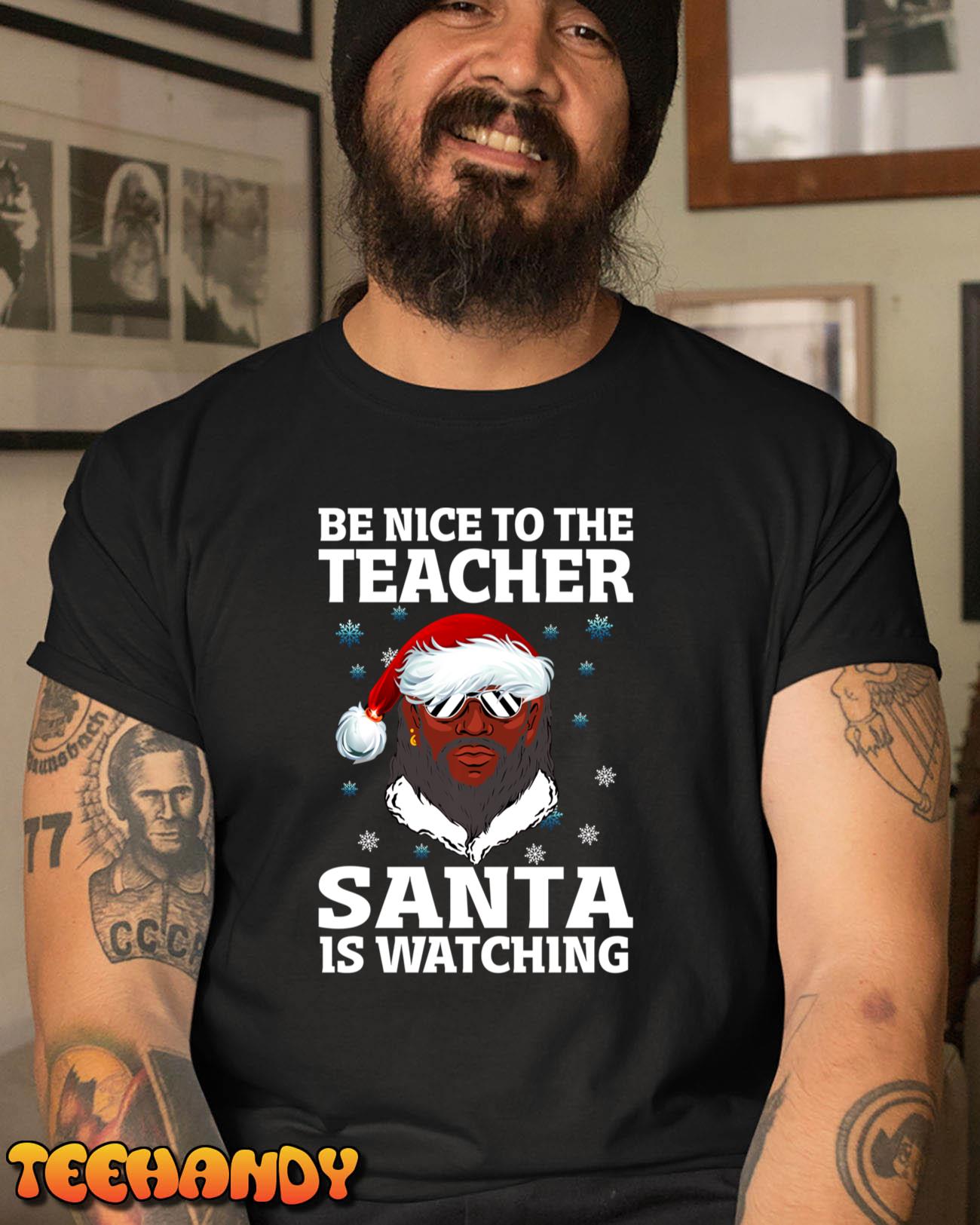 Christmas Teacher Black African American Santa Claus Melanin Long Sleeve T-Shirt