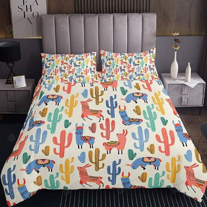 Colorful Alpaca And Cactus Pattern 3D Bedding Set