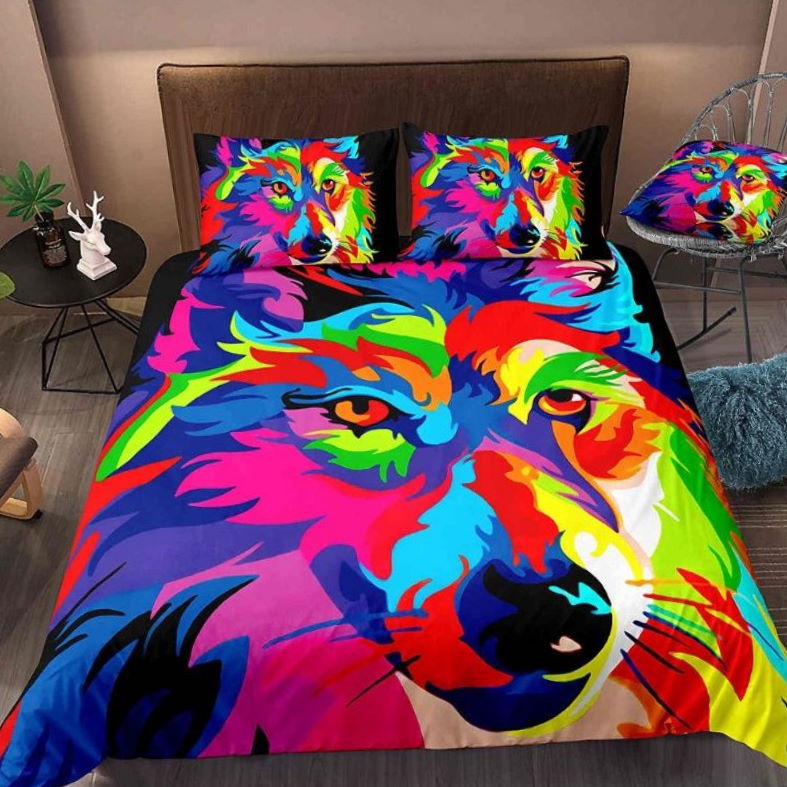 Colorful Wolf All Over Printed 3D Bedding Set