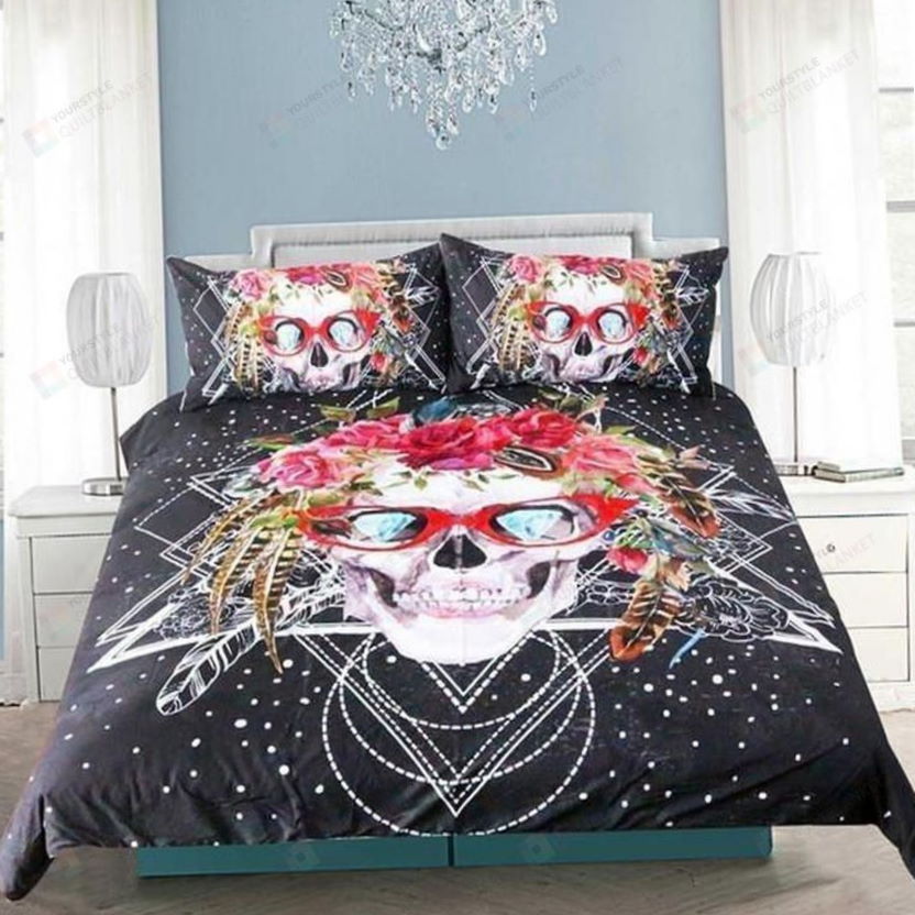 Cool Floral Skull 3D Bedding Set