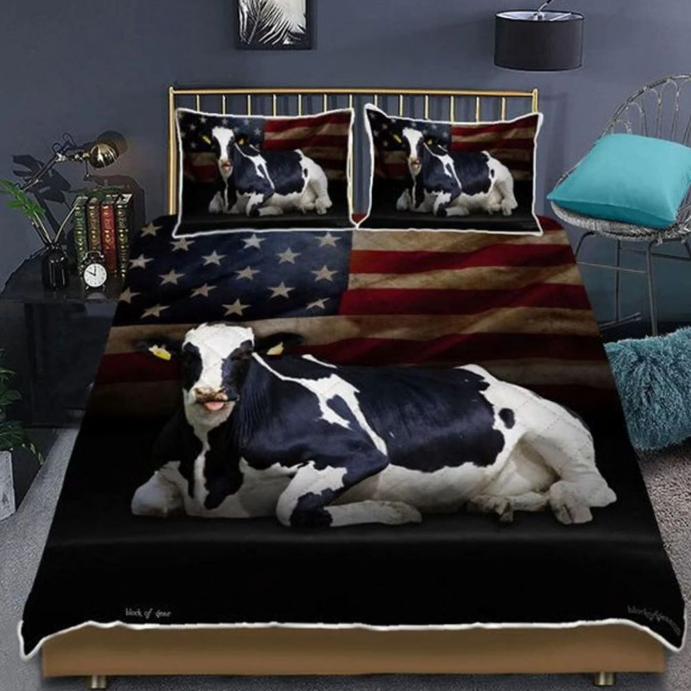 Cow And American Flag3D Bedding Set