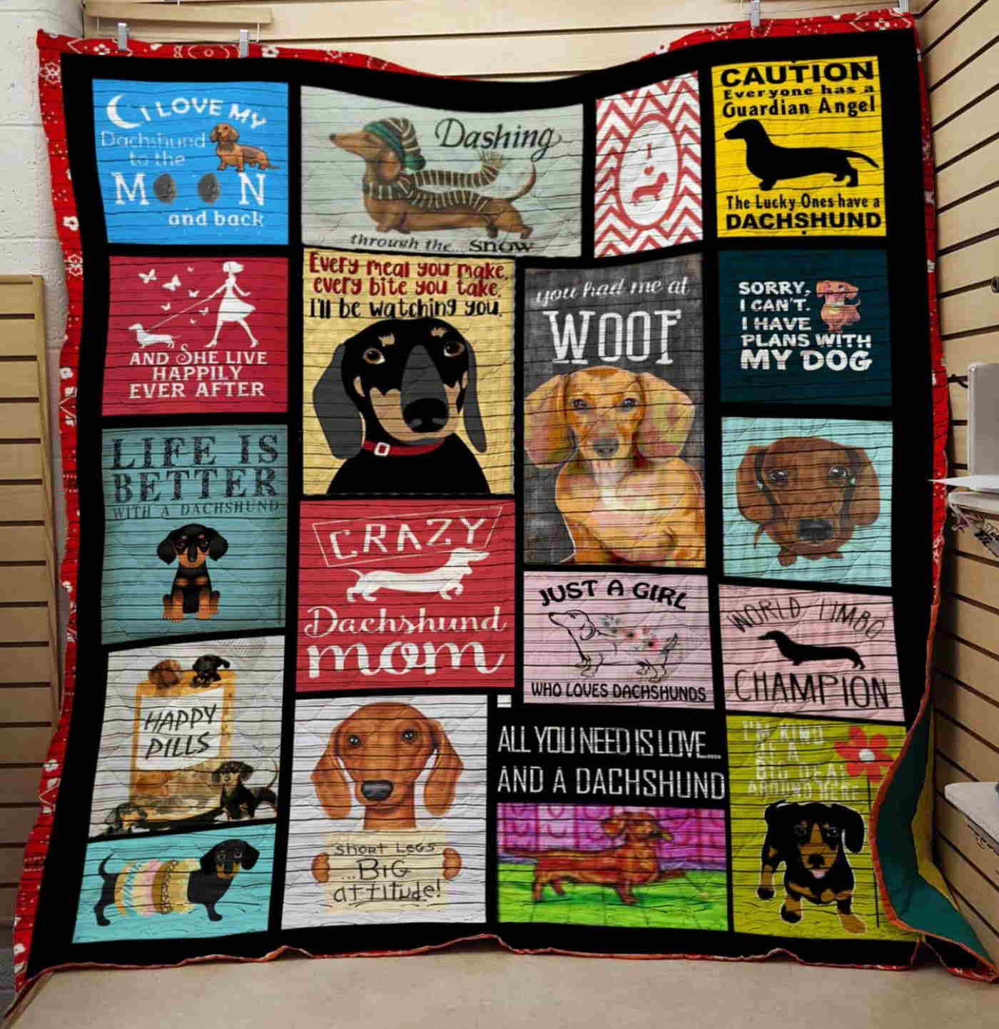 Crazy Dachshund Mom 3D Quilt Blanket