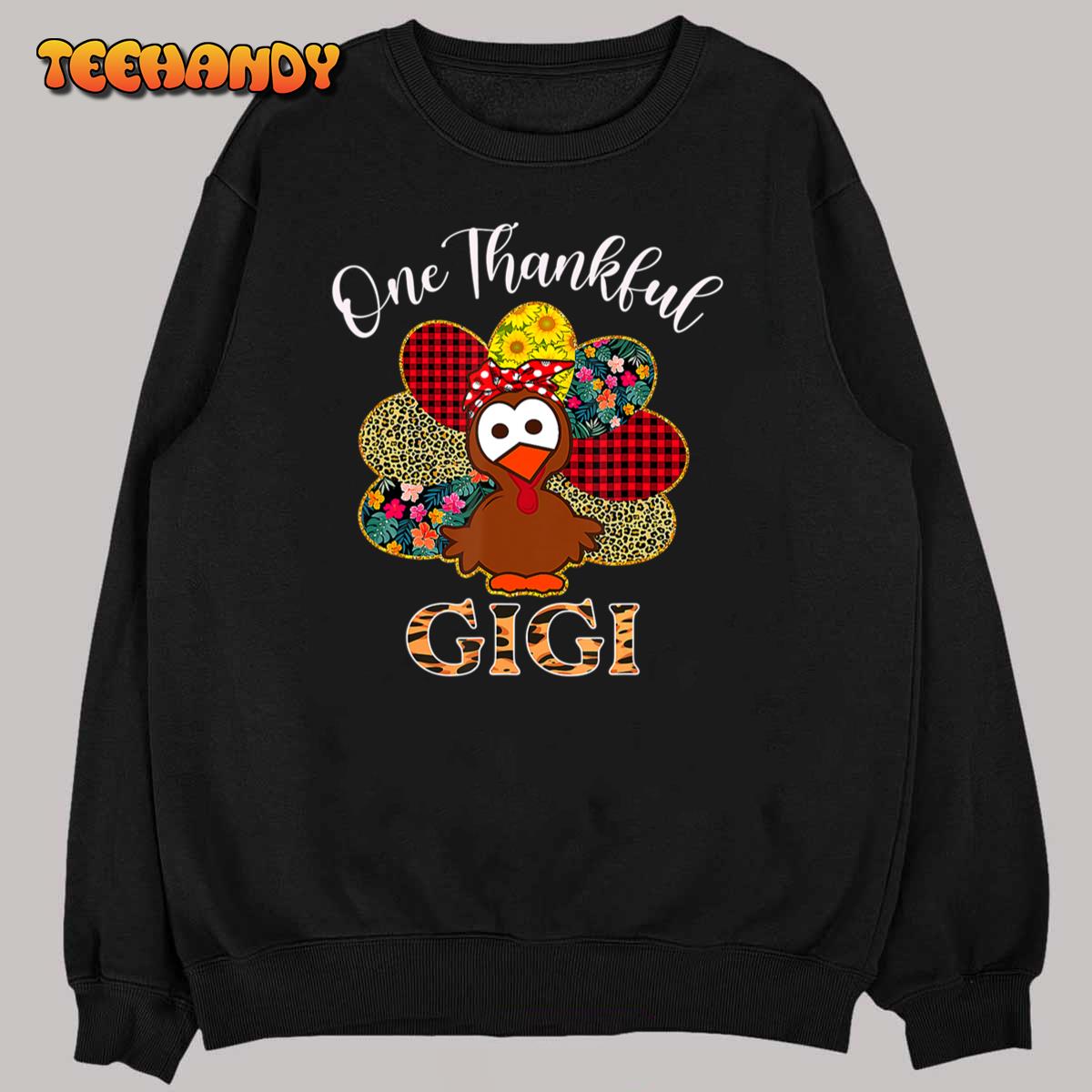 Cute One Thankful Gigi Shirt, Turkey Leopard Thanksgiving T-Shirt