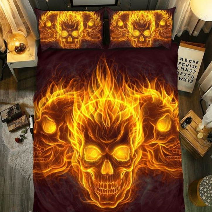 Dangerous Flame Skulls 3D Bedding Set