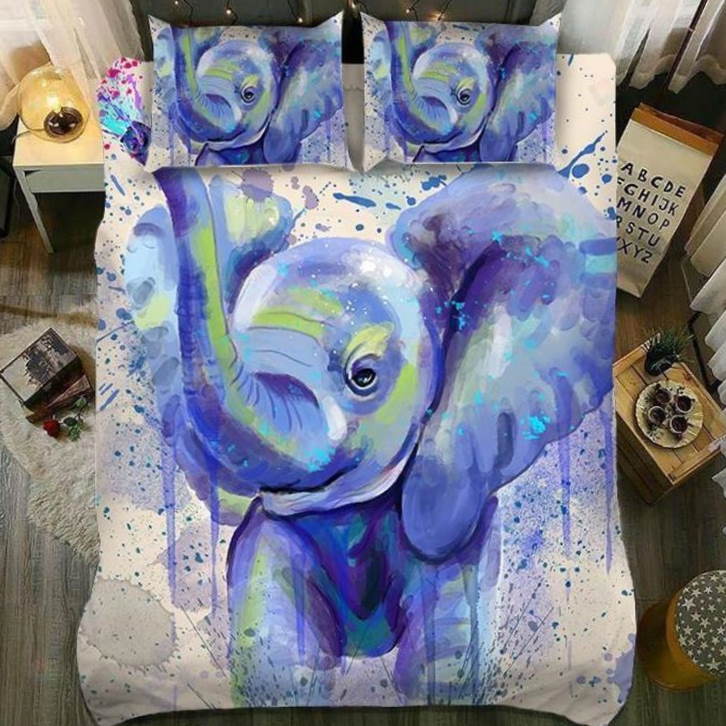 Default Elephant Baby Blue All Over Printed 3D Bedding Set