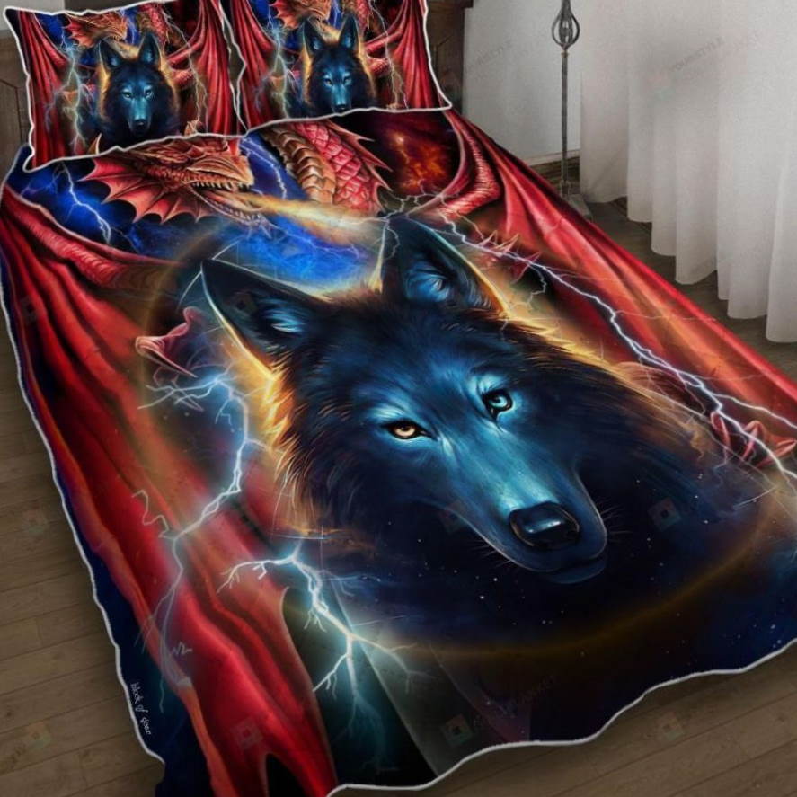 Dragon And Wolf 3D Bedding Set