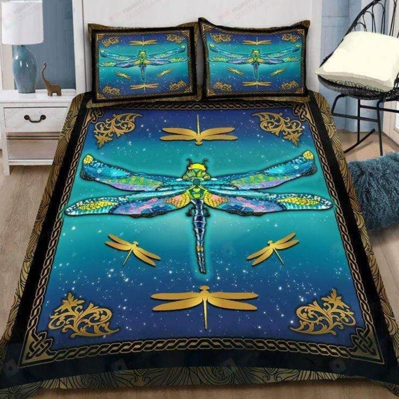 Dragonfly Blue Background 3D Bedding Set