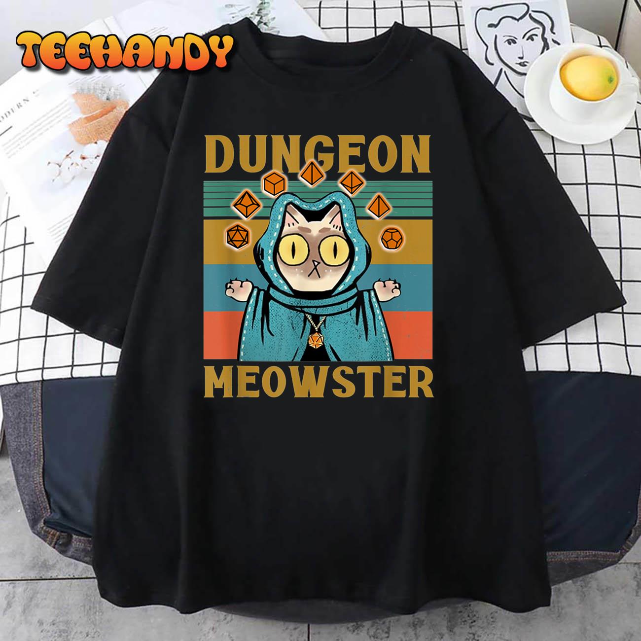 Dungeon Meowster Funny Nerdy-Gamer Cat-D20 Dice RPG Unisex T-Shirt