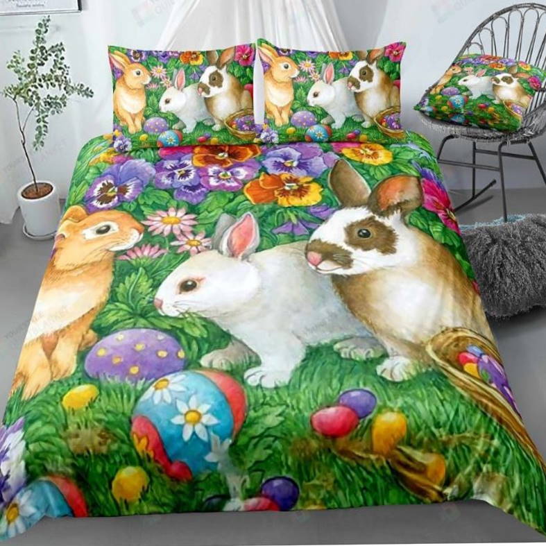 Easter Bunny In Flower Garden Spread 3D Bedding Set