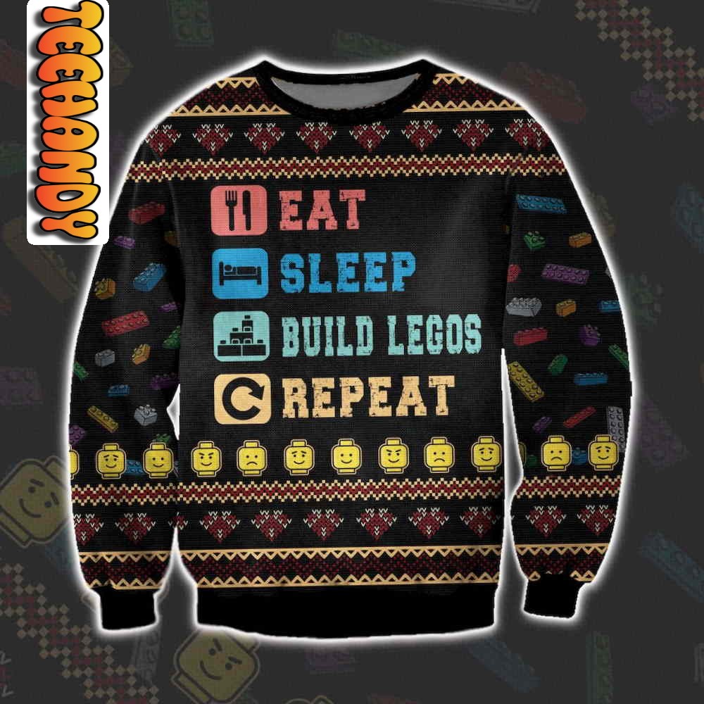 Eat Sleep Build Legos and Repeat Ugly Christmas Sweater