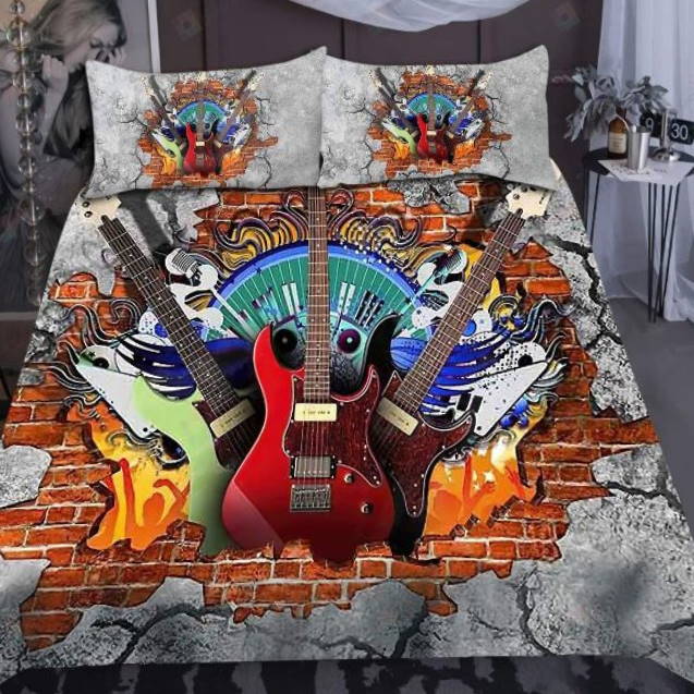 Electric Guitar Graffiti 3D Bedding Set