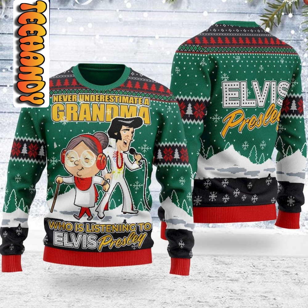 Elvis Presley With Grandma Christmas Ugly Sweatshirt