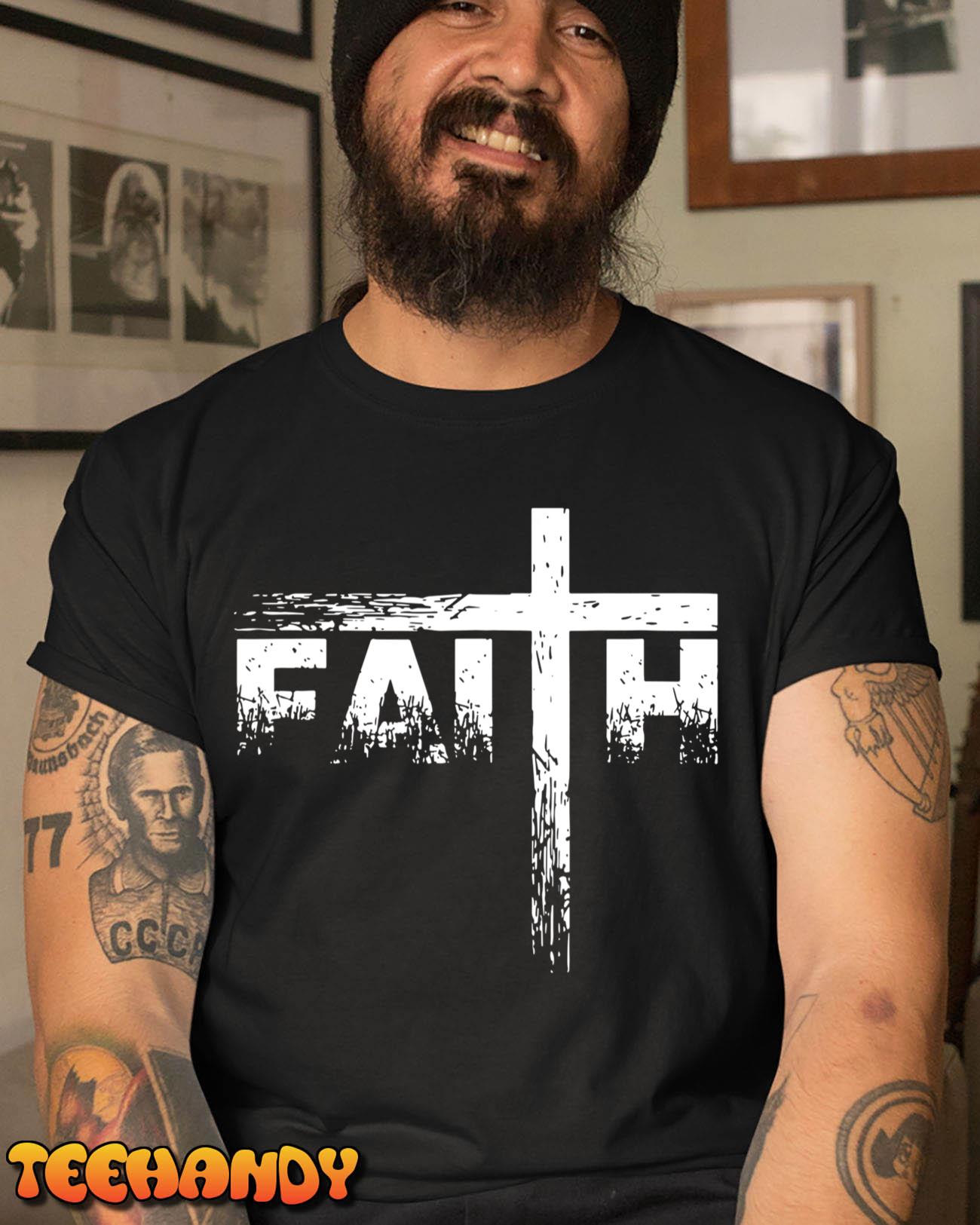 Faith Men’s Christian Cross Faith Distressed Religious Men T-Shirt