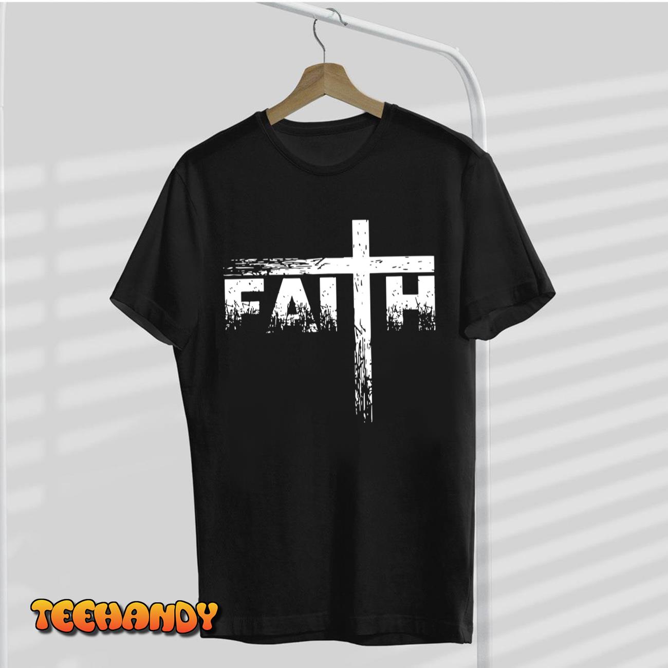 Faith Men’s Christian Cross Faith Distressed Religious Men T-Shirt