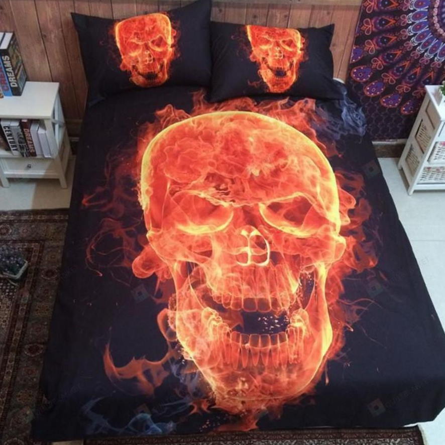 Flaming Skull All Over Printed 3D Bedding Set