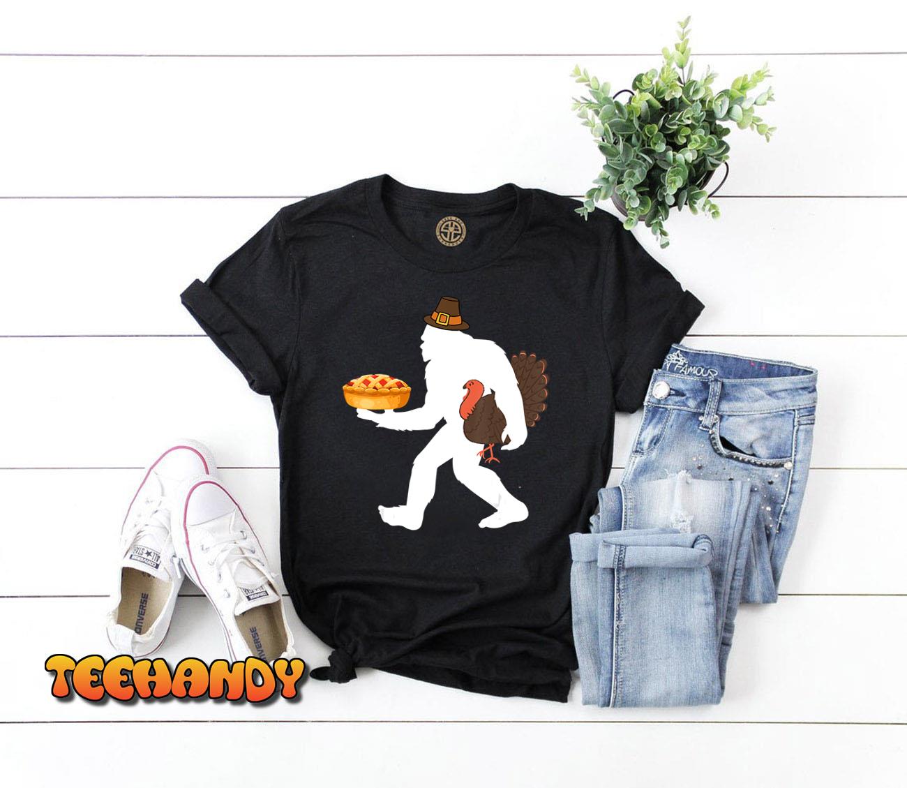 Funny Bigfoot Sasquatch Pilgrim Pie Turkey Thanksgiving Unisex T-Shirt